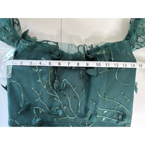 Dessy Collection NWT 3D Embroidered Off Shoulder Green Dress Formal Cocktail 0 - Picture 8 of 8